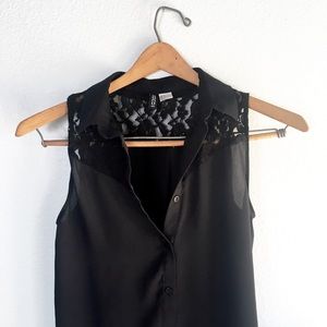 Black button up tank Divided lace detail
